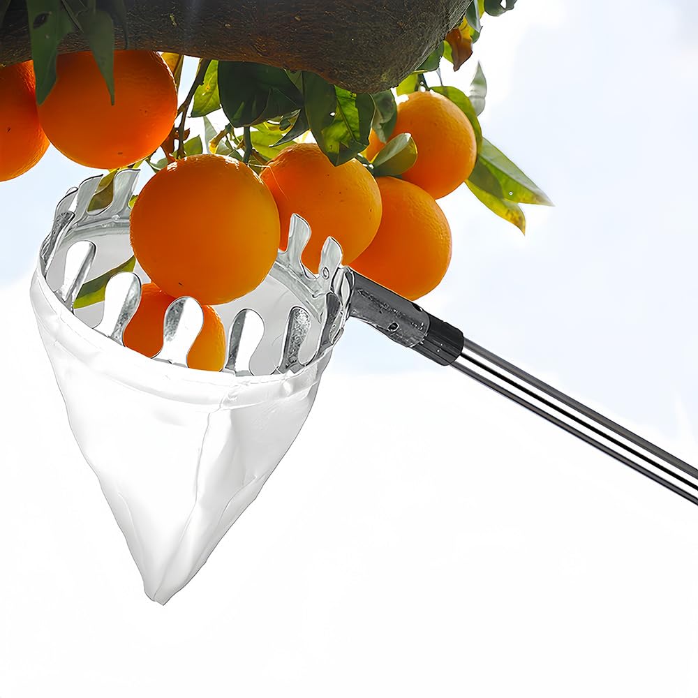 Fruit Plucker with Extendable Telescopic Pole & Fruit Picking Net – Alloy Steel Tree Fruit Picker, Easy to Assemble