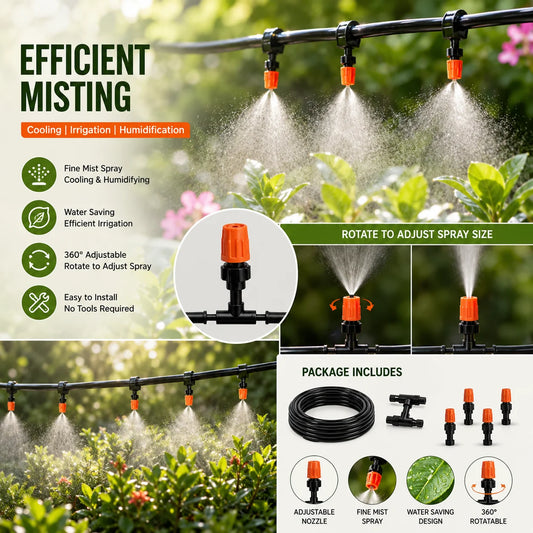 Garden Water Sprinkler Kit with Adjustable Spray Nozzles (8M, 10 Points) – Micro Drip Irrigation System