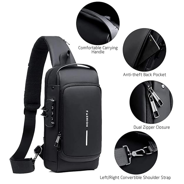 Unisex Crossbody Sling Bag – Waterproof, USB Charging Sport Sling Anti-Theft Shoulder Bag