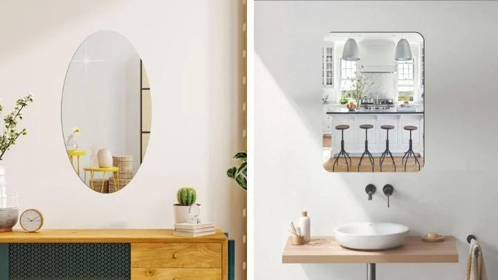 Combo of Oval Shape & Square Shape Mirror – Self Adhesive Wall Mirror