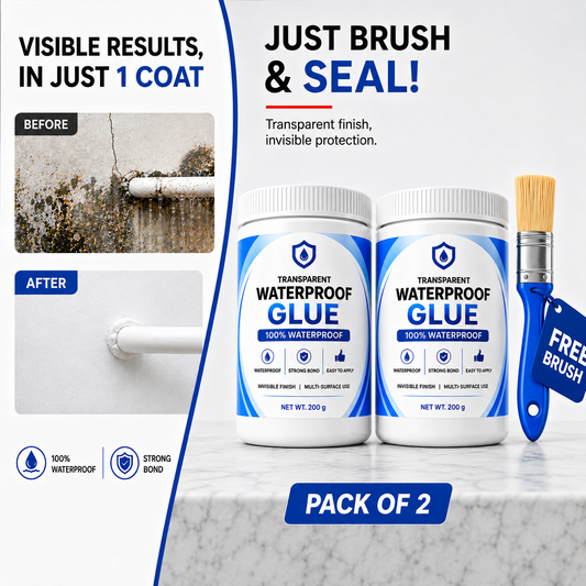 (Pack of 2) Transparent Waterproof Glue with Free Brush – Clear Waterproof Sealant for Leak Repair