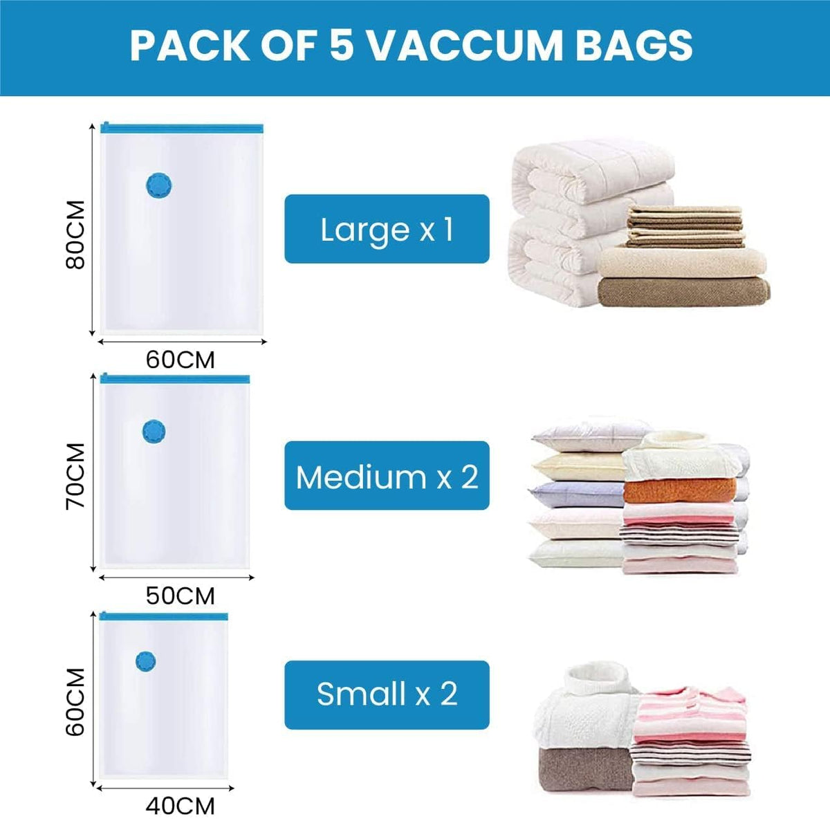 Vacuum Storage Bags for Clothes & Blankets PACK 5