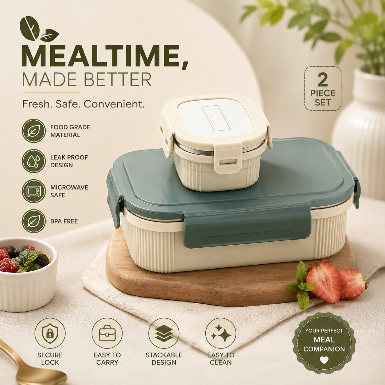 Microwave-Safe Stainless Steel Lunch Box (800ml+150 ml)
