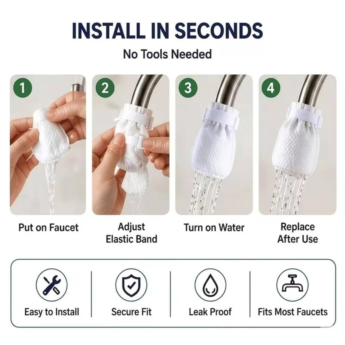 Universal Faucet Water Filter Cotton Pack of 20 Filter with 2 Straps