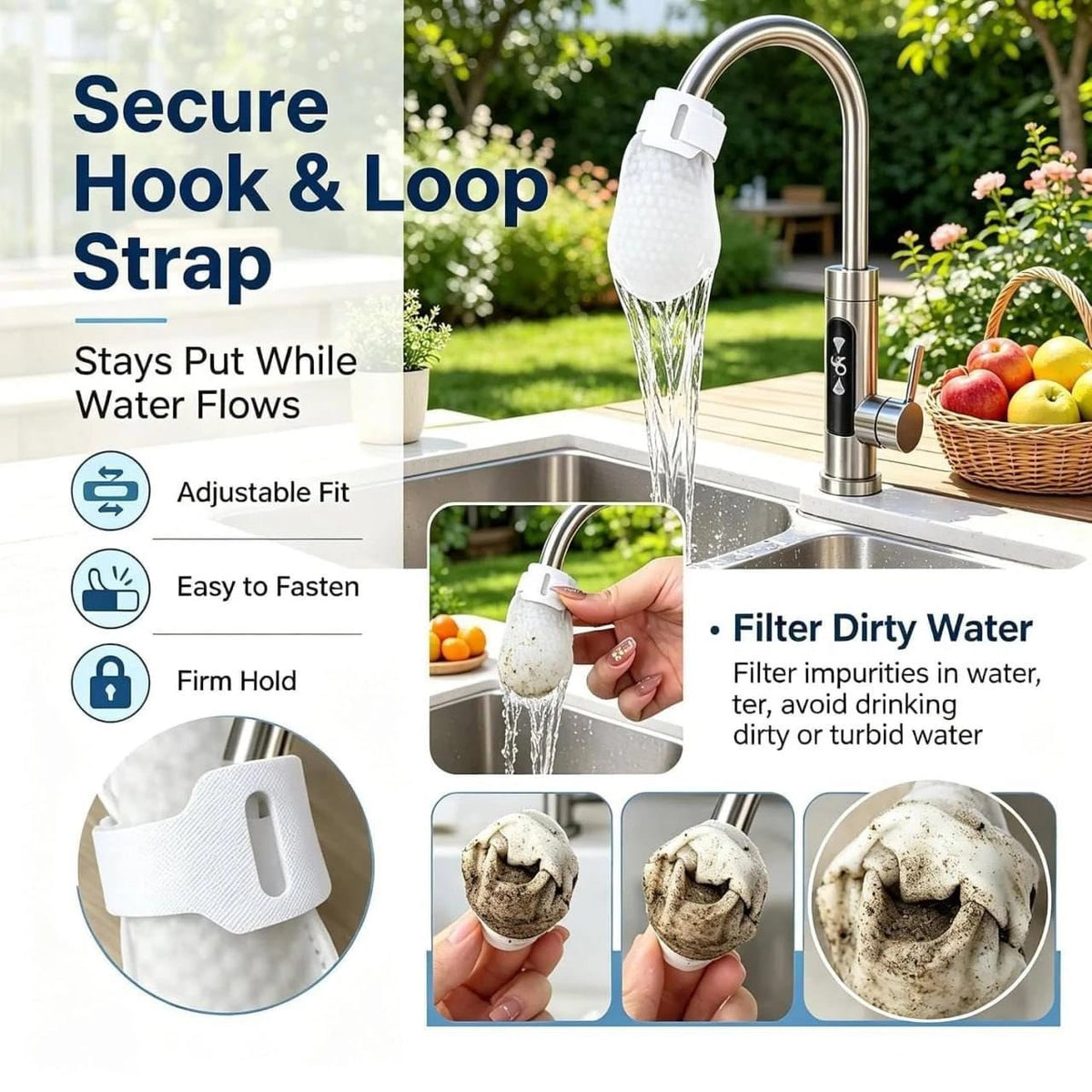 Universal Faucet Water Filter Cotton Pack of 20 Filter with 2 Straps