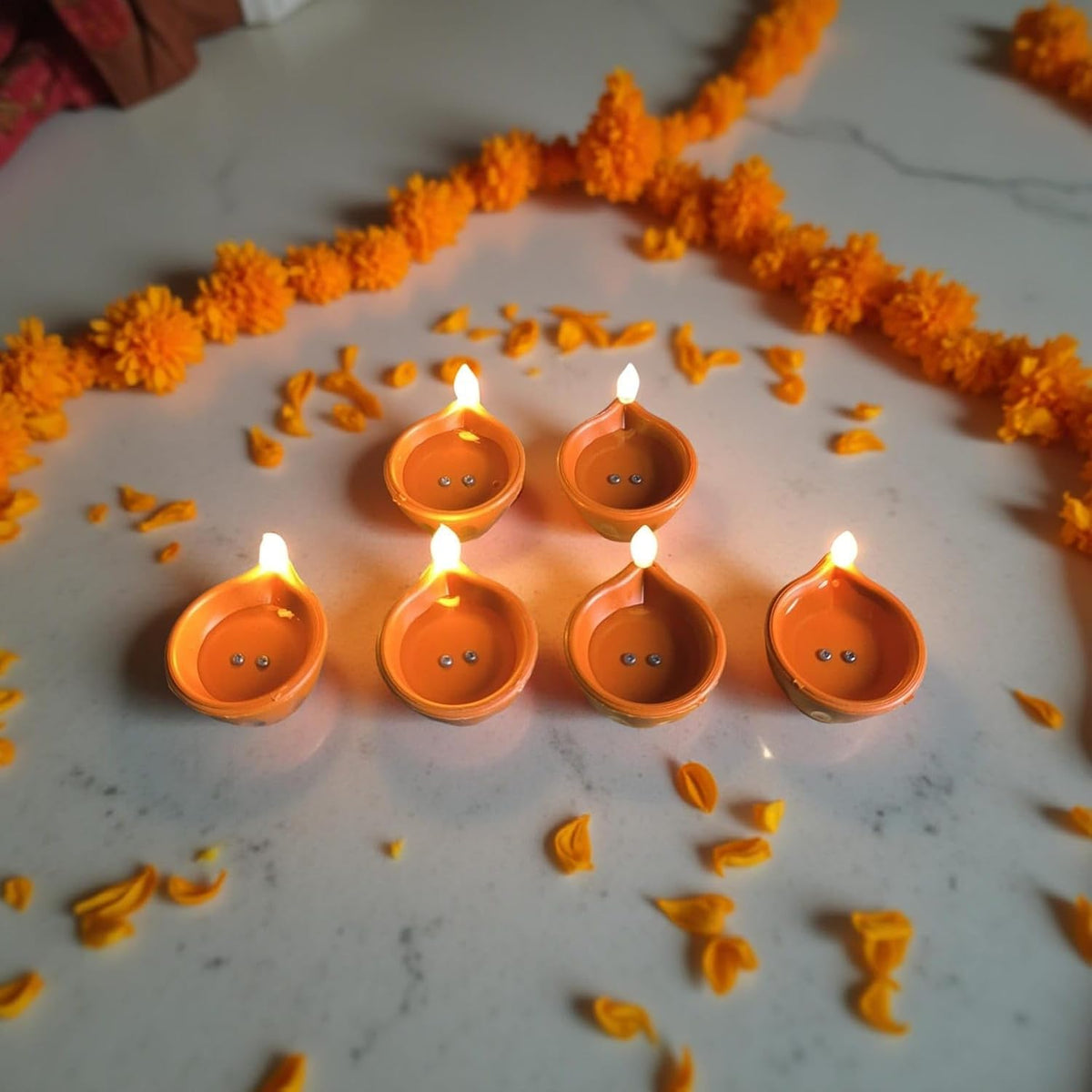 Water Sensor Diya Lights Electric Flameless Smokeless LED Diyas ( 6 pcs)