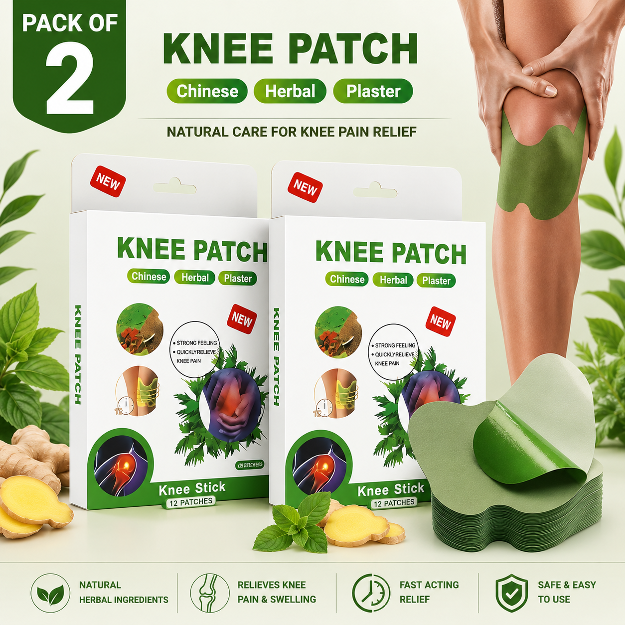 (20 Pcs) Self-Heating Herbal Knee Patches – Warm Comfort Pads for Daily Use