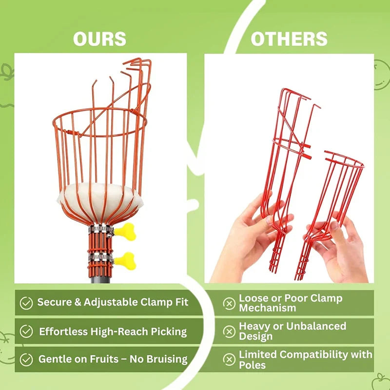 Heavy-Duty Fruit Picker Tool with Stainless Steel Connecting Pole