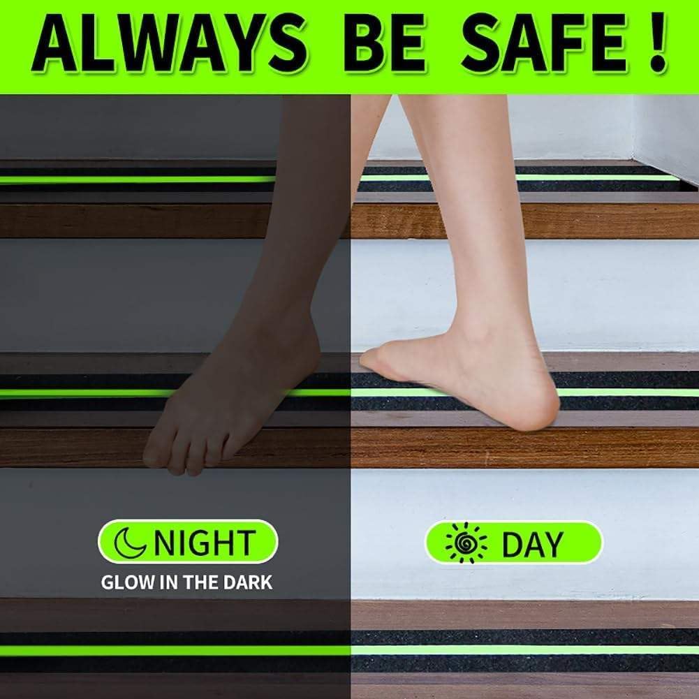 (Pack of 2) Adhesive Non-Slip Tape - Anti Slip Tape with Glow in Dark Stripe for Stairs