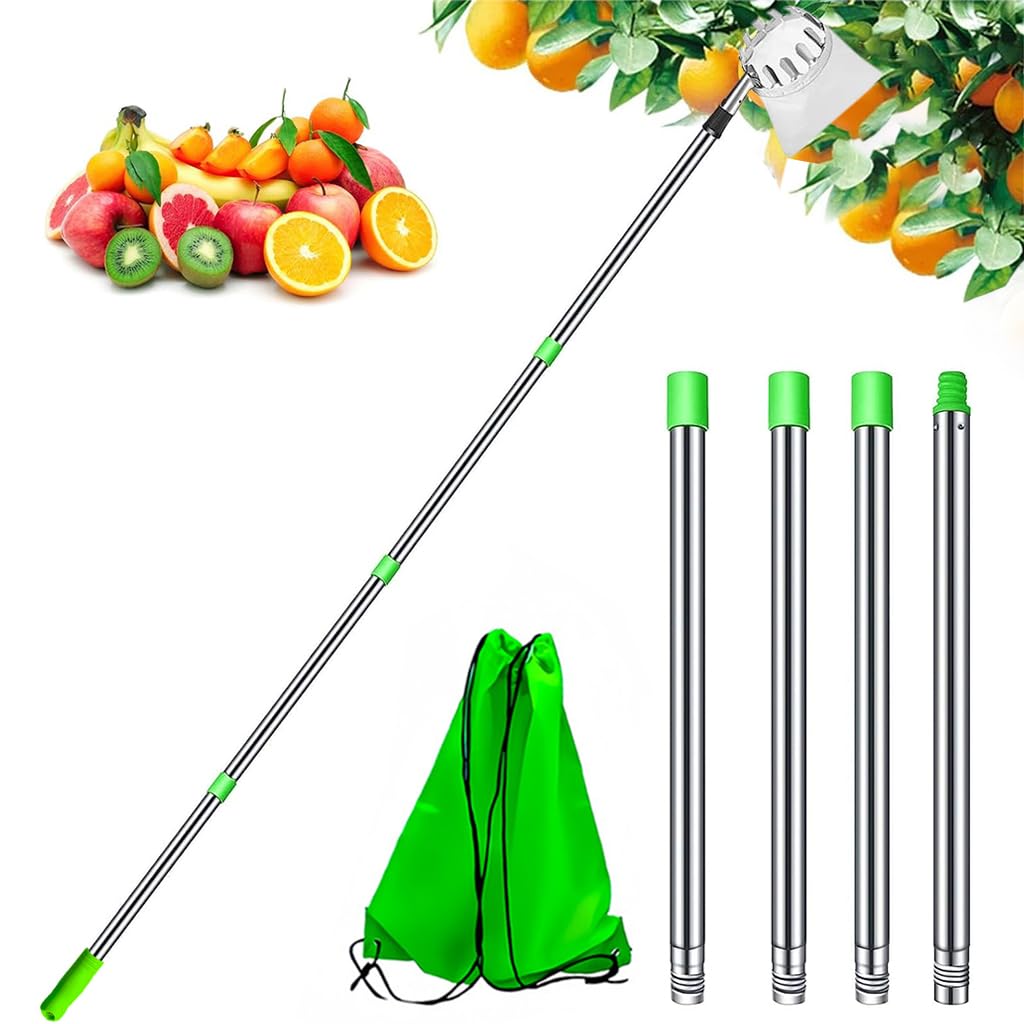 Fruit Plucker with Extendable Telescopic Pole & Fruit Picking Net – Alloy Steel Tree Fruit Picker, Easy to Assemble