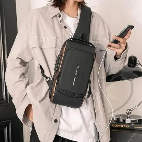 Unisex Crossbody Sling Bag – Waterproof, USB Charging Sport Sling Anti-Theft Shoulder Bag
