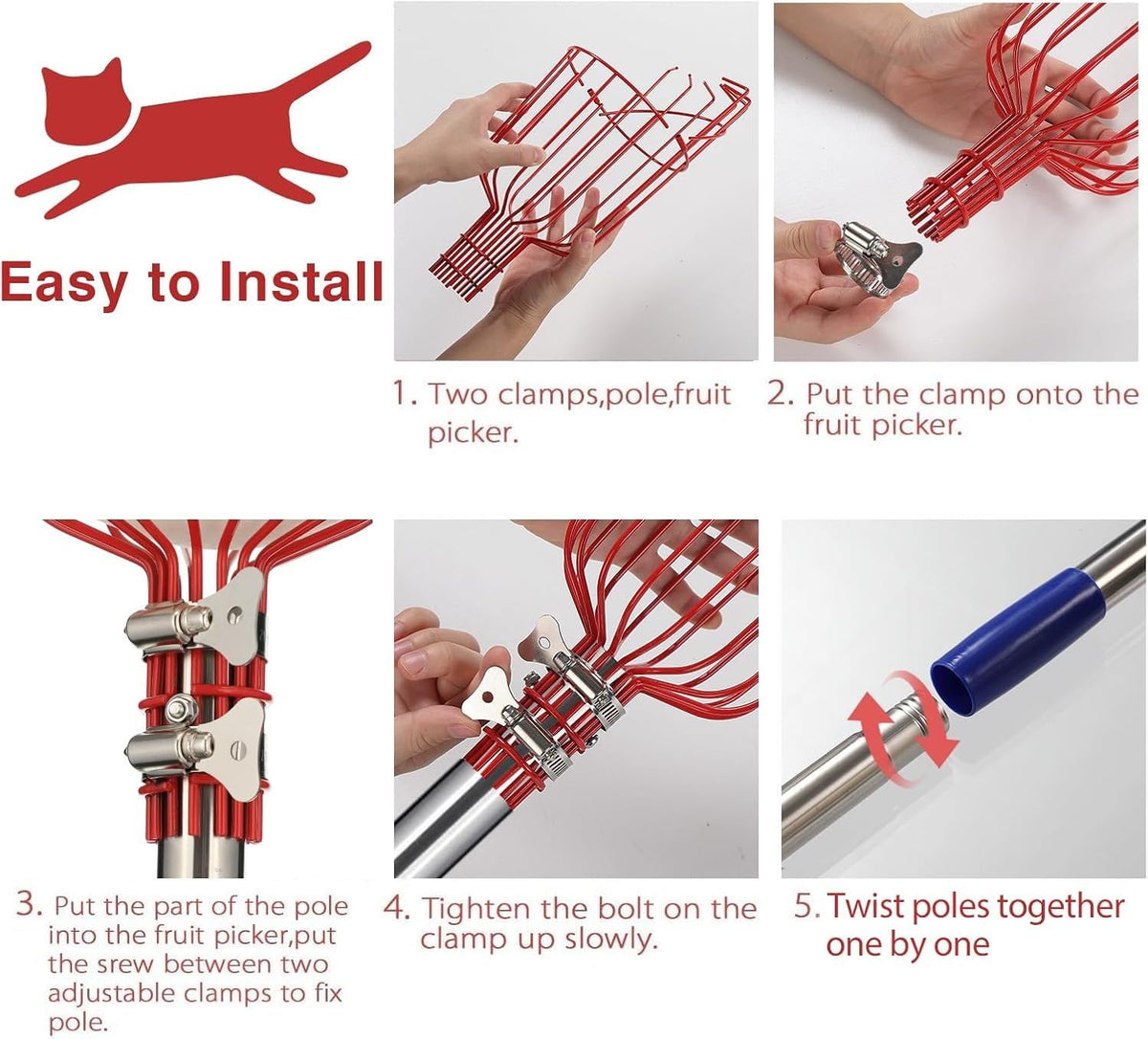 Heavy-Duty Fruit Picker Tool with Stainless Steel Connecting Pole