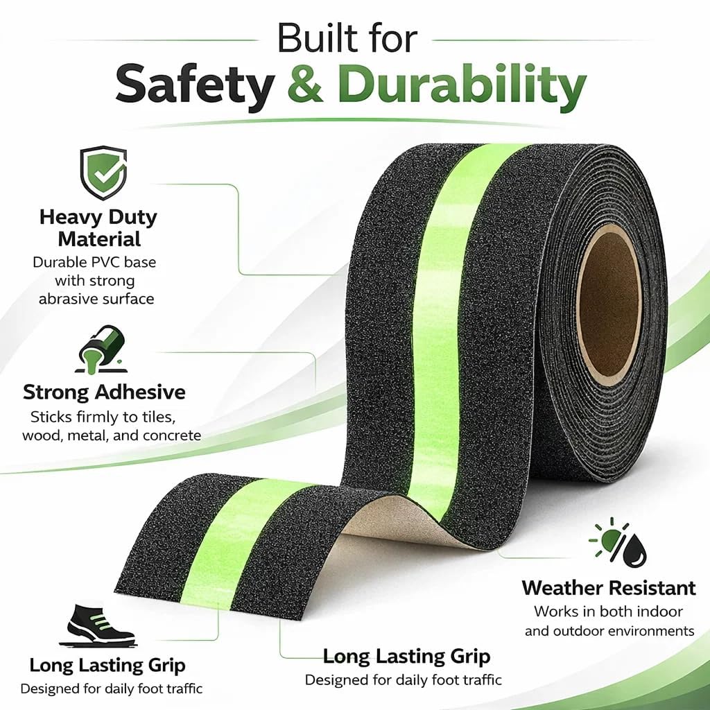 (Pack of 2) Adhesive Non-Slip Tape - Anti Slip Tape with Glow in Dark Stripe for Stairs