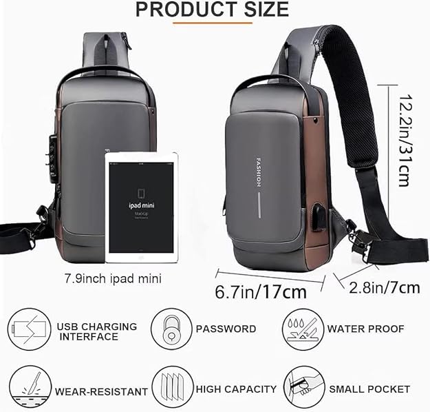 Unisex Crossbody Sling Bag – Waterproof, USB Charging Sport Sling Anti-Theft Shoulder Bag