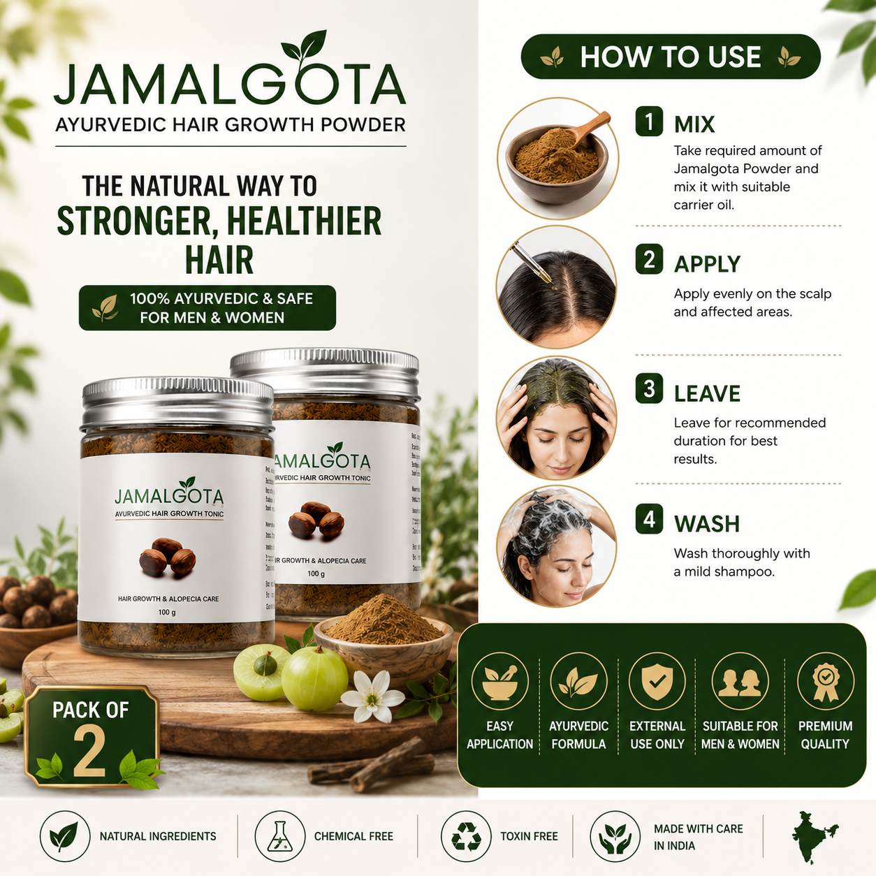 (Pack of 2) Jamalgota Ayurvedic Hair Powder – Natural Hair Care Powder for Men & Women