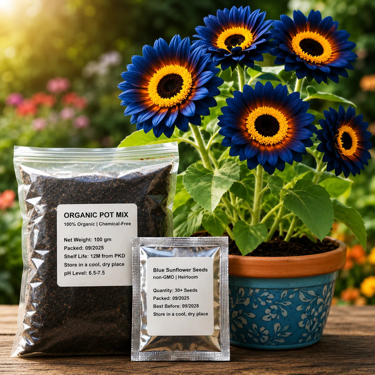 Blue Flame Sunflower Seeds with Organic Pot Mix – Pack of 1