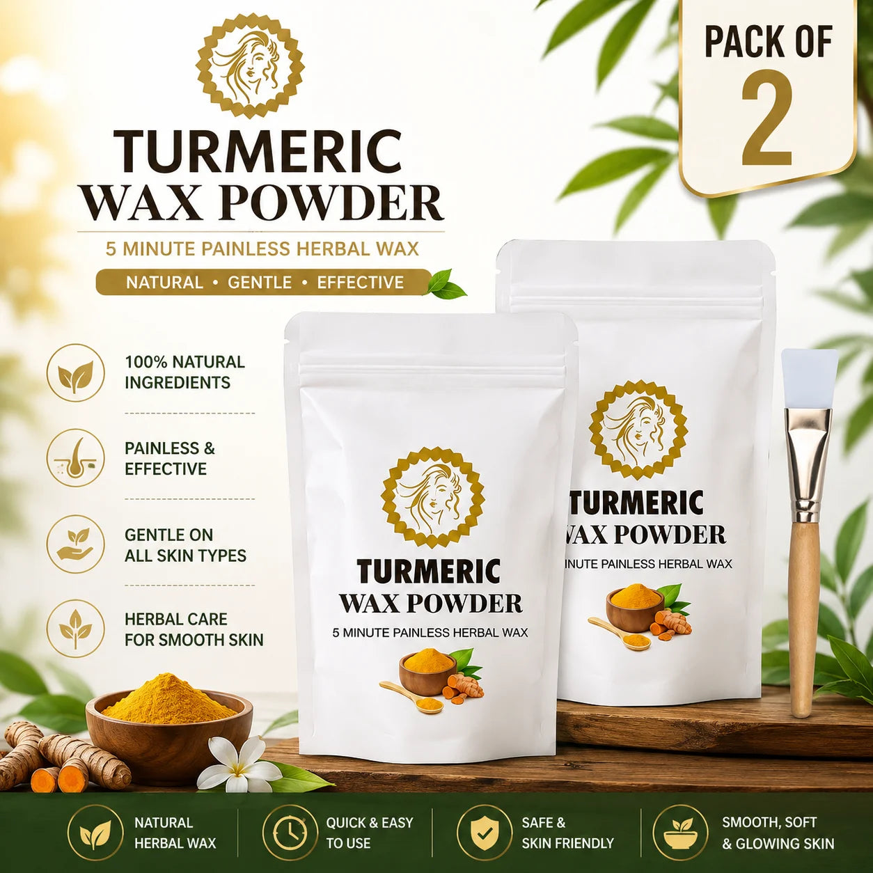 (Pack of 2) Body Wax Powder for Women – Herbal Hair Removal Powder for Smooth Skin