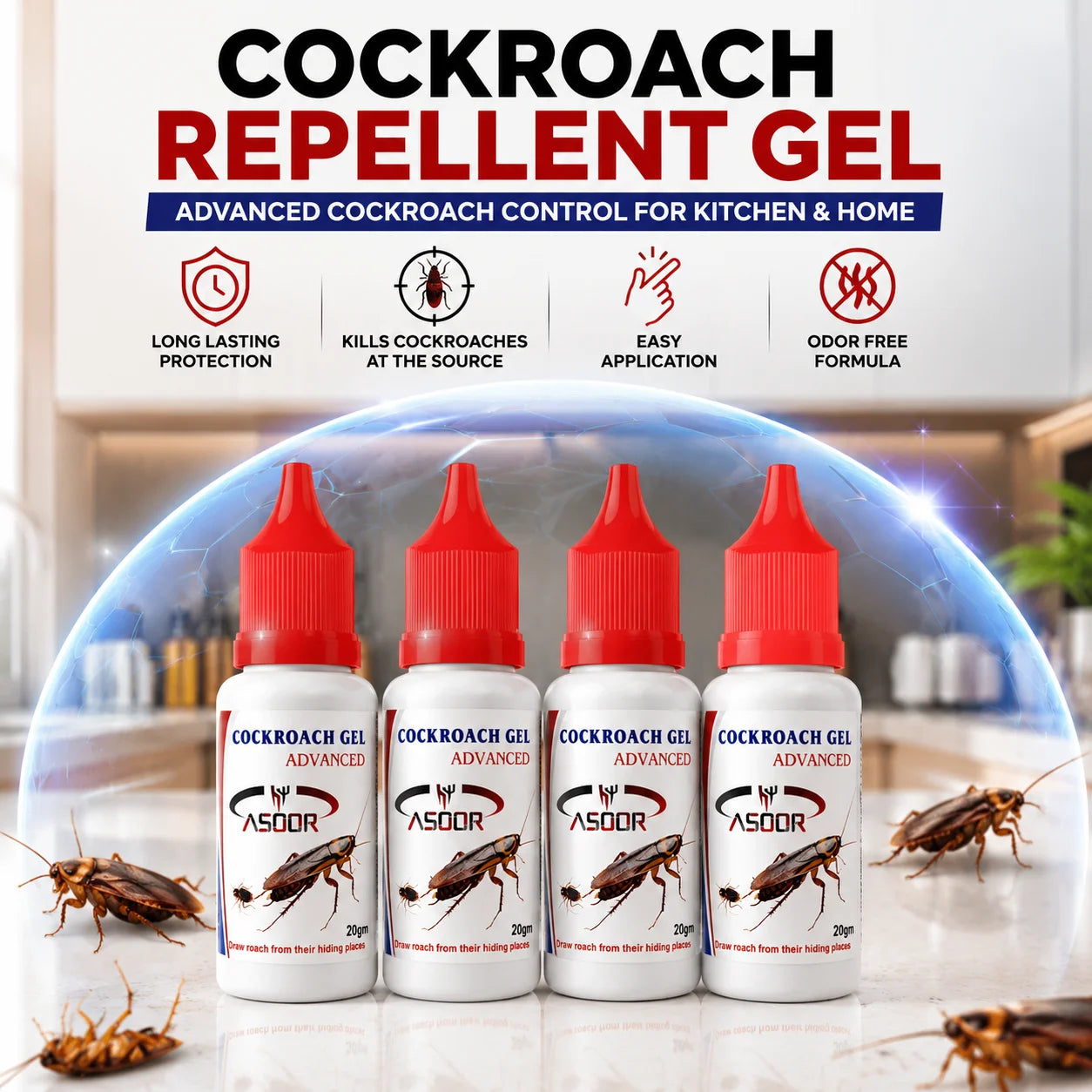 Cockroach Repellent Gel – Cockroach Control Gel for Kitchen & Home - 20 Grams Each