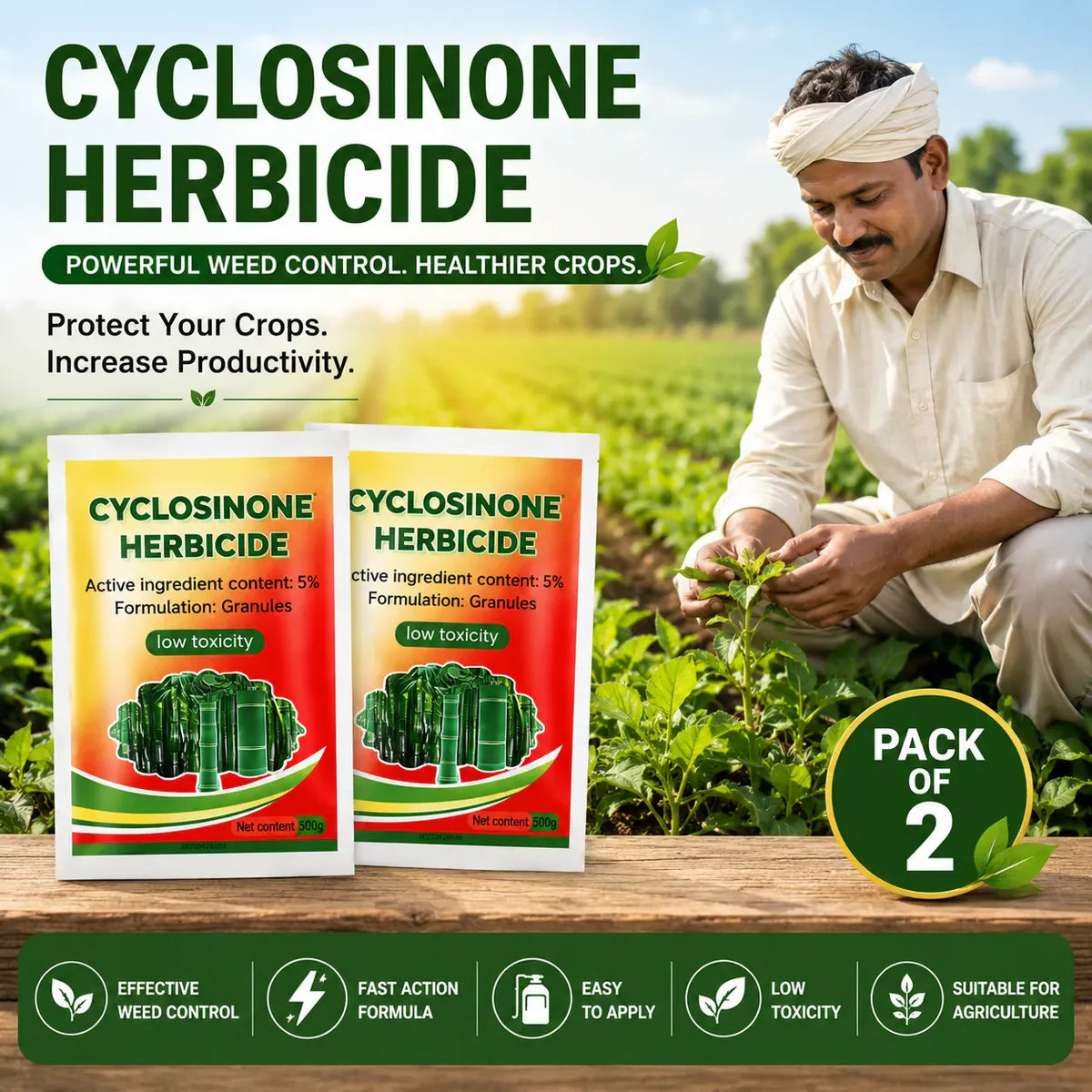 (Pack of 2) Cyclosinone Herbicide Weed Killer – High-Power Granules & Growth Supplement