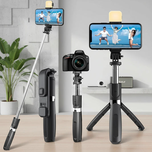 Extendable Flash 3-in-1 Selfie Stick Tripod with Bluetooth Remote