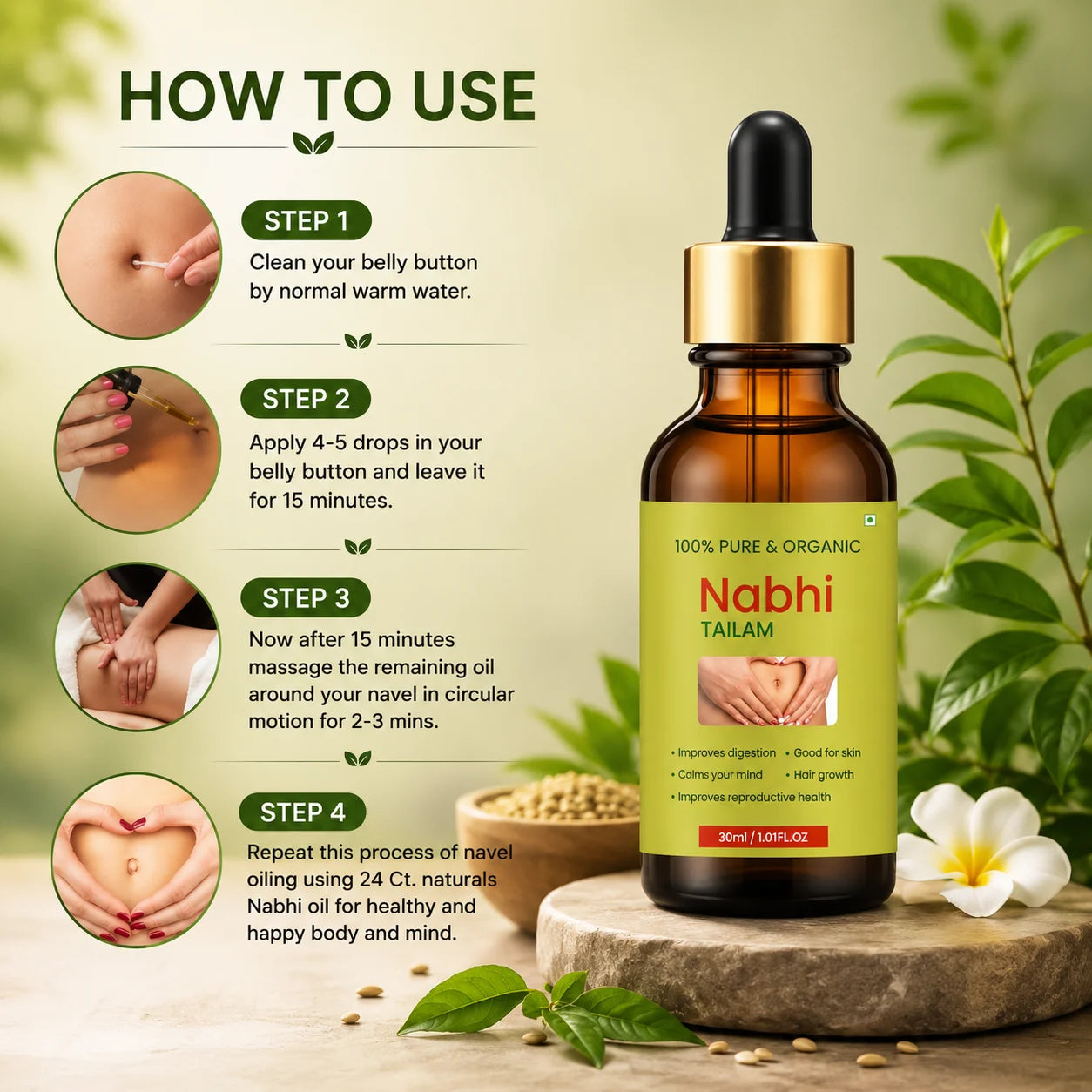 (Pack of 2) Nabhi Oil – Herbal Belly Button Oil for Daily Navel Care 30ml Each