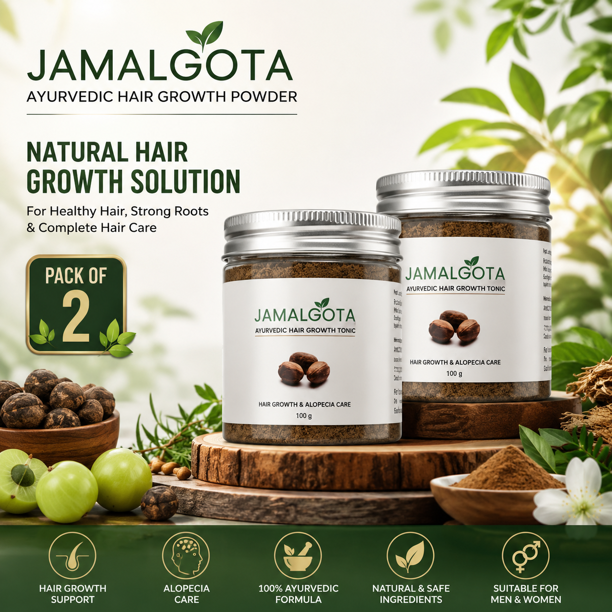 (Pack of 2) Jamalgota Ayurvedic Hair Powder – Natural Hair Care Powder for Men & Women