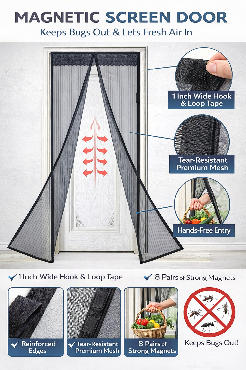 Magnetic Mesh Screen Door Curtain