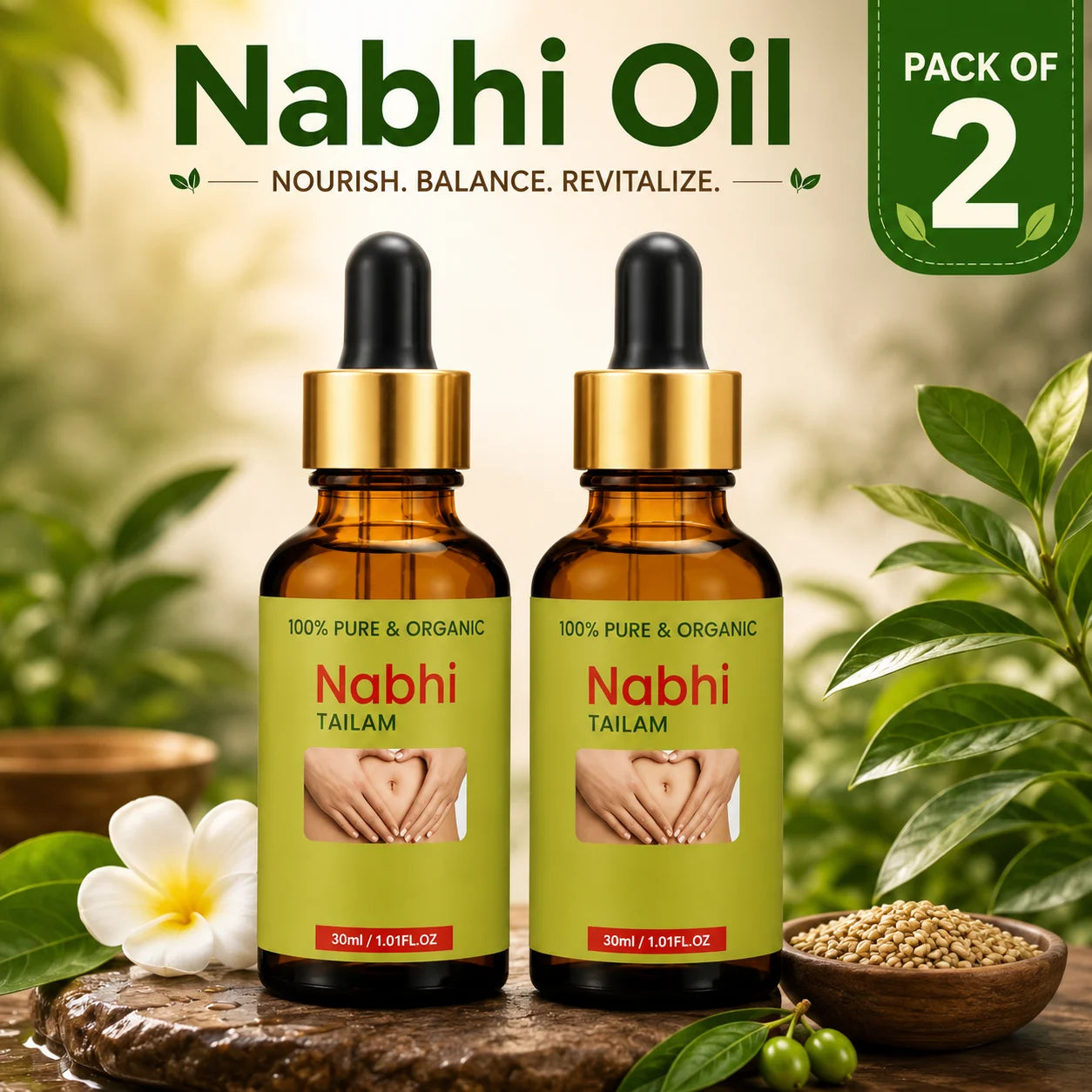 (Pack of 2) Nabhi Oil – Herbal Belly Button Oil for Daily Navel Care 30ml Each