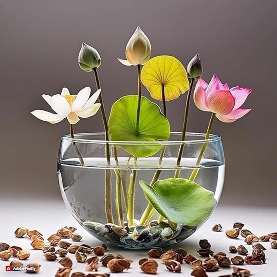 (20 Seeds) Bonsai Lotus Flower Seeds – Hybrid Japanese Lotus Seeds for Home Garden & Water Plants