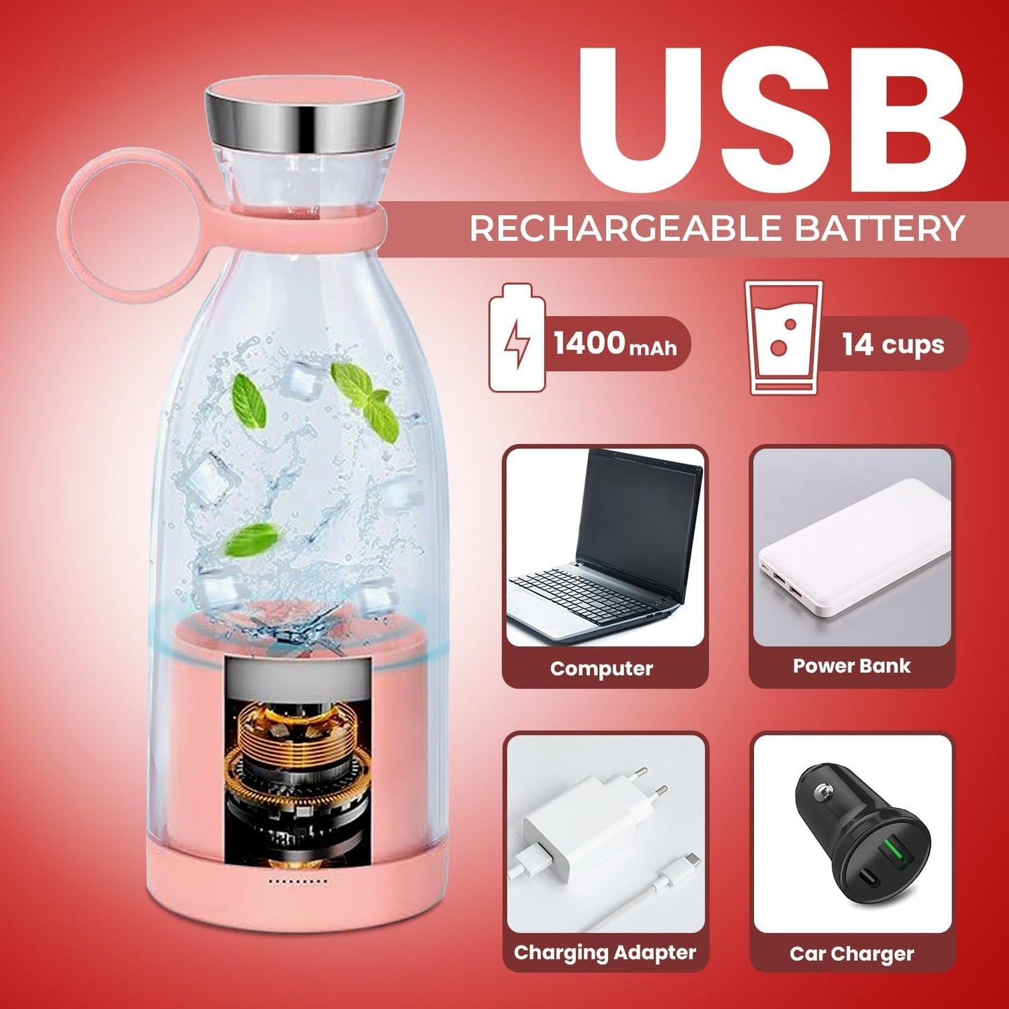 Portable Mini Blender for Fresh Juice – USB Rechargeable Personal Smoothie Maker