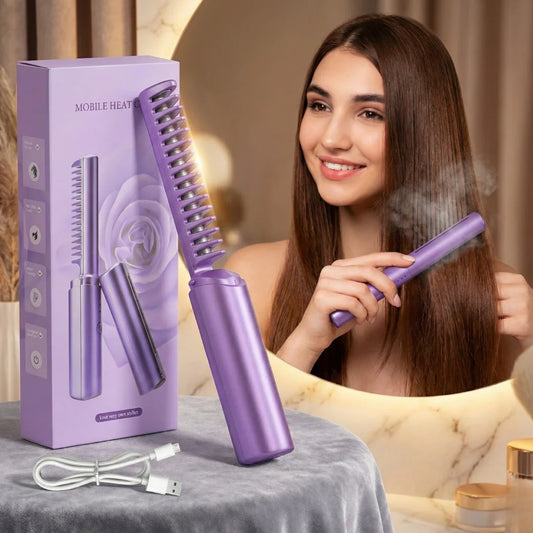 Portable Mini Hair Straightener Cordless Rechargeable Comb