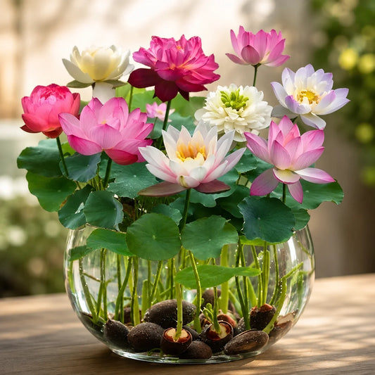 (20 Seeds) Bonsai Lotus Flower Seeds – Hybrid Japanese Lotus Seeds for Home Garden & Water Plants