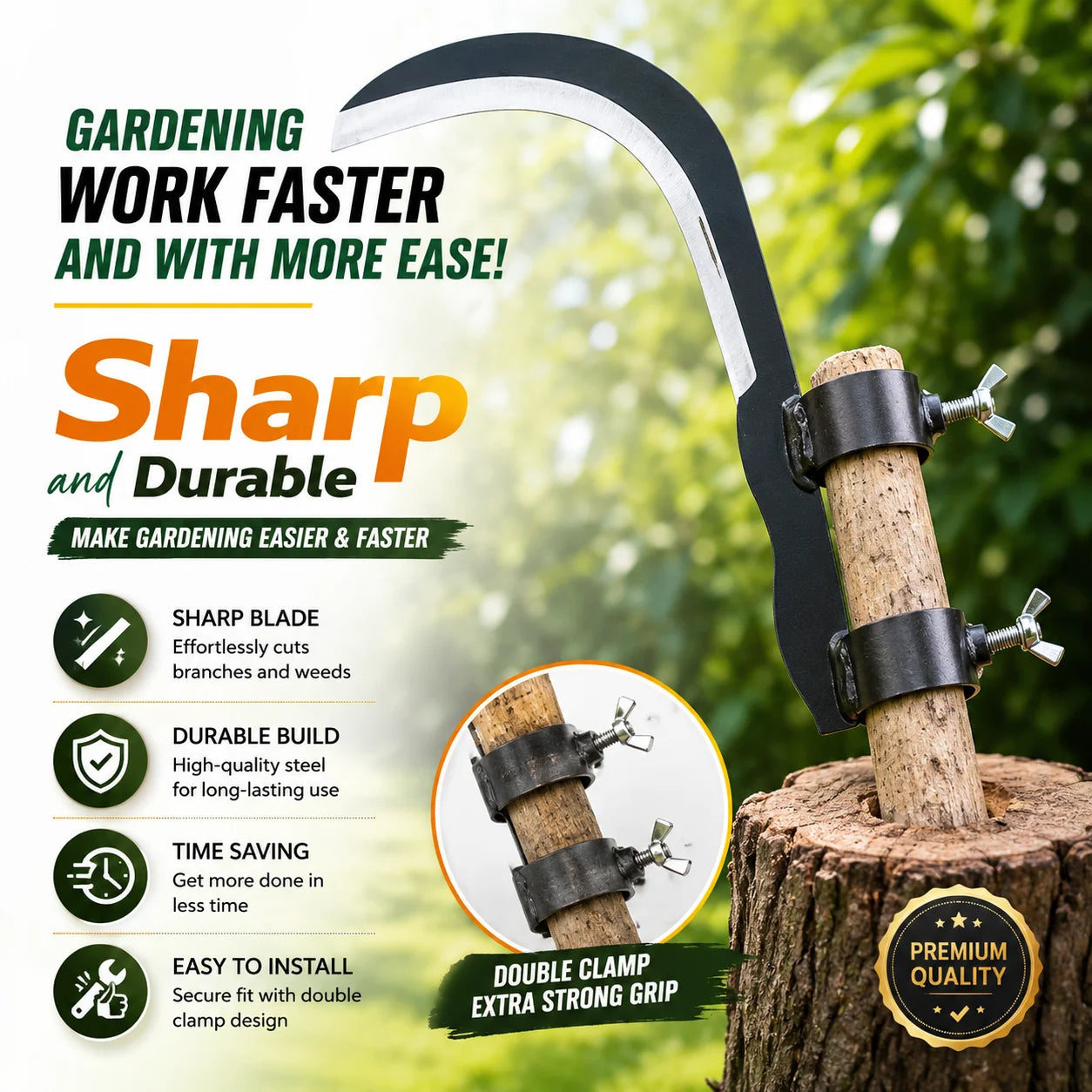 Heavy Duty Grass Sickle Cutter Head - Pruning Saw with Curved Blade for Garden & Farm Use