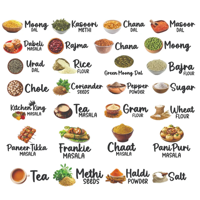 3D Waterproof Kitchen Spice Jar Label Stickers (Pack of 1 - 60 Stickers)