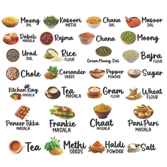 3D Waterproof Kitchen Spice Jar Label Stickers (Pack of 1 - 60 Stickers)