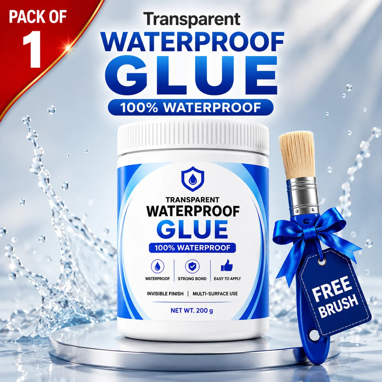 Transparent Waterproof Glue with Free Brush – Clear Waterproof Sealant for Leak Repair (Pack of 1)