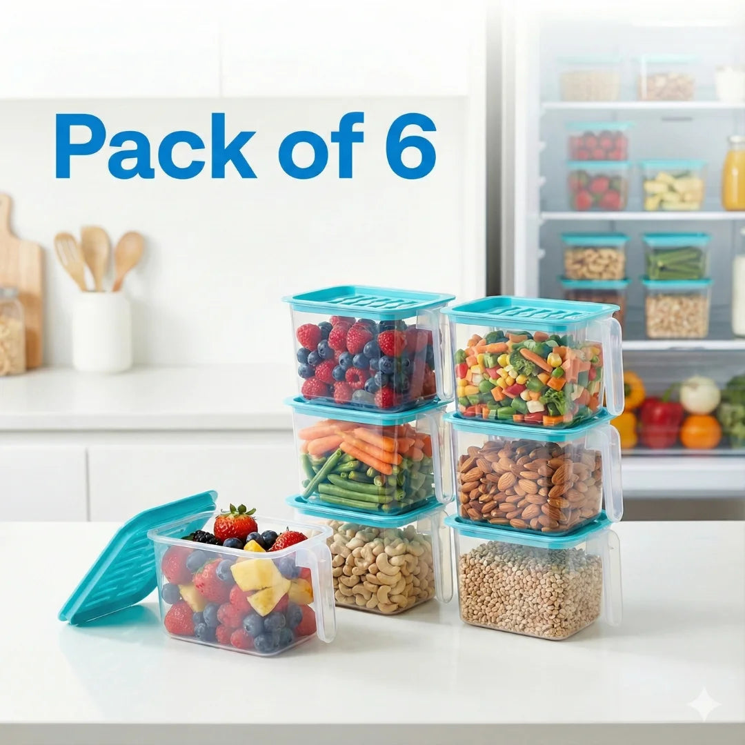 (Pack of 6) Unbreakable Fridge Storage Containers Box - Kitchen Storage Baskets