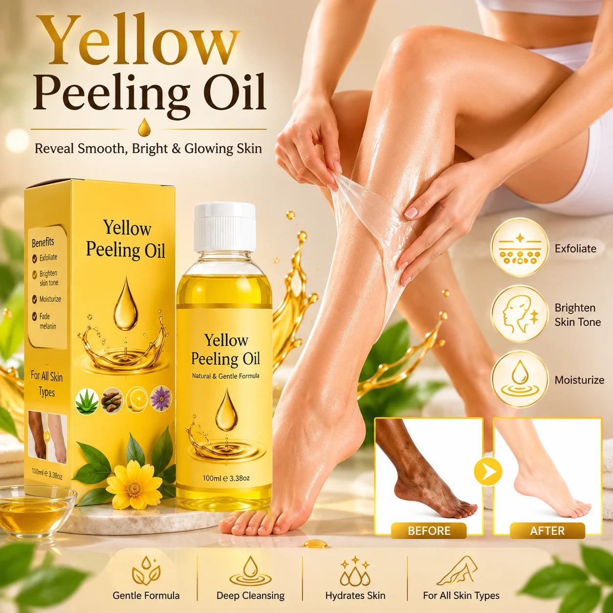 (Pack of 2) Yellow Peeling Oil – Gentle Exfoliating Body Care Oil