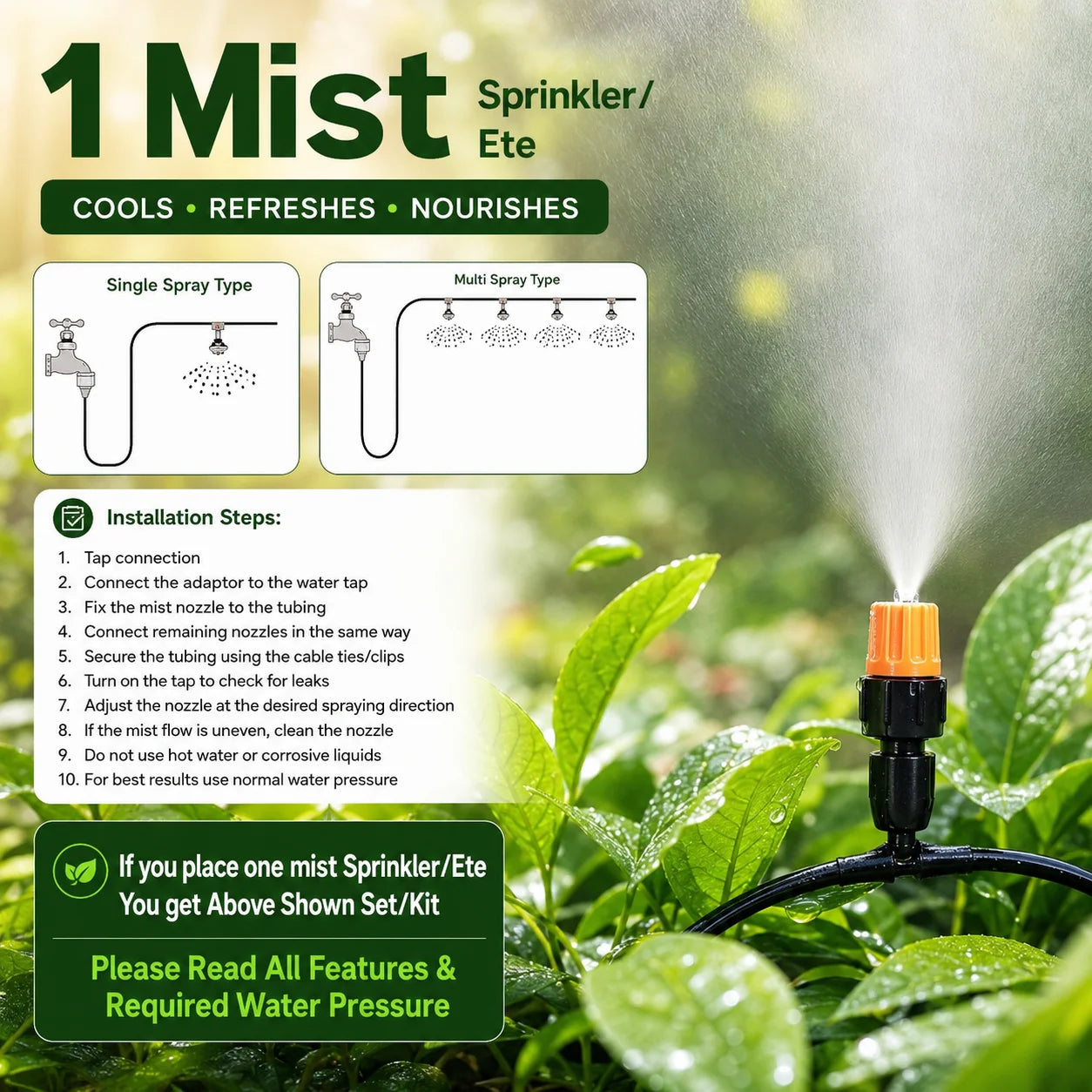 Garden Water Sprinkler Kit with Adjustable Spray Nozzles (8M, 10 Points) – Micro Drip Irrigation System