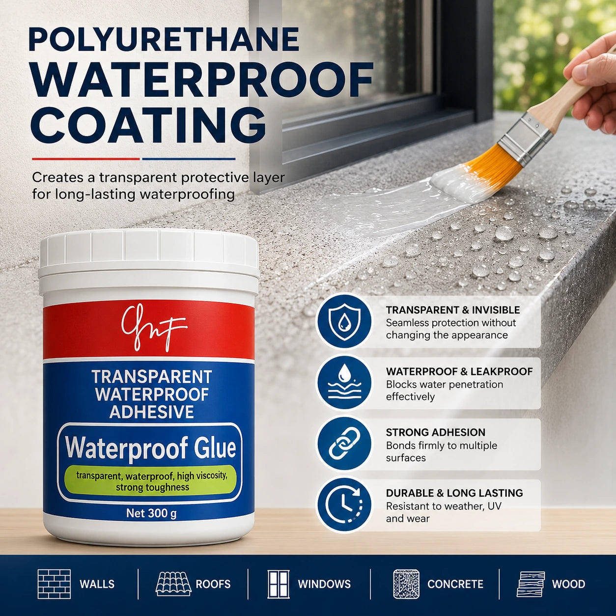 (Pack of 2) Transparent Waterproof Adhesive Glue – Clear Waterproof Sealant for Leak Repair & Crack Sealing