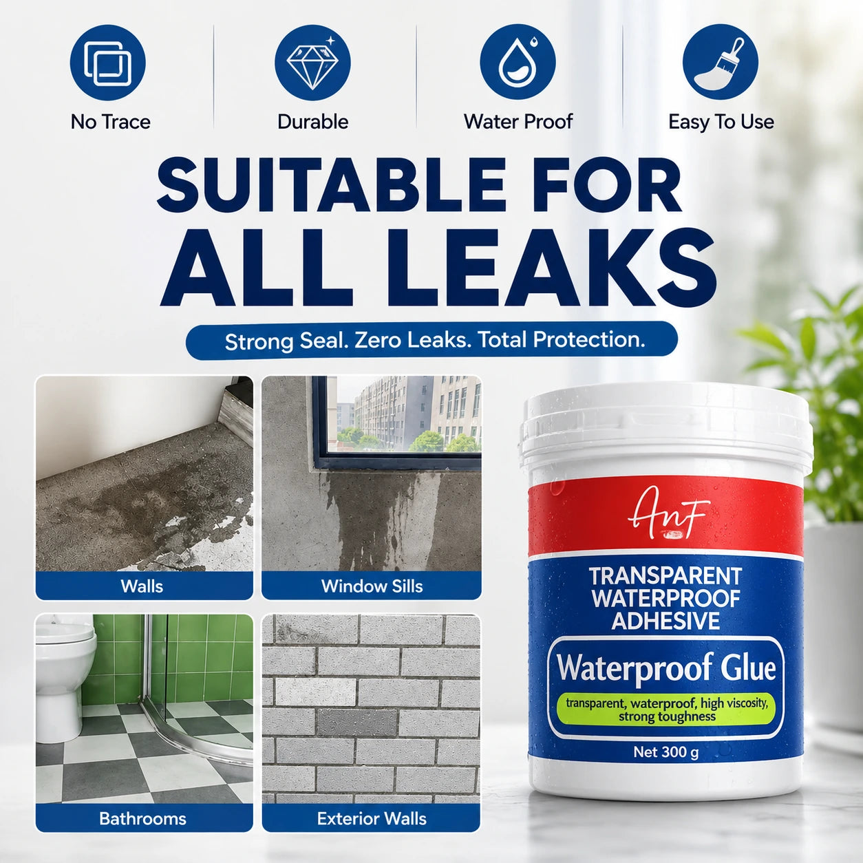 (Pack of 2) Transparent Waterproof Adhesive Glue – Clear Waterproof Sealant for Leak Repair & Crack Sealing