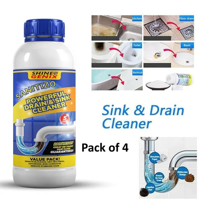 (Pack of 4) Sanitizo Powerful Drain & Sink Cleaner Powder 250gm – Drain Blockage Remover