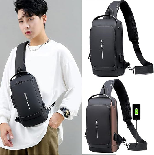 Unisex Crossbody Sling Bag – Waterproof, USB Charging Sport Sling Anti-Theft Shoulder Bag