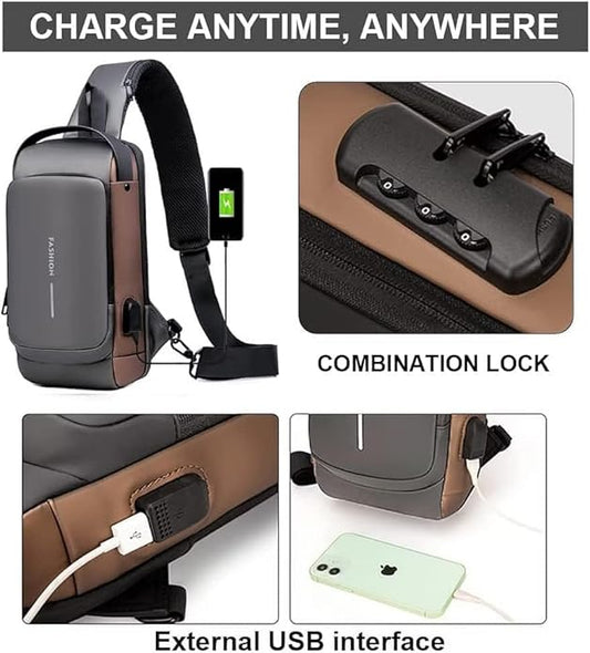 Unisex Crossbody Sling Bag – Waterproof, USB Charging Sport Sling Anti-Theft Shoulder Bag
