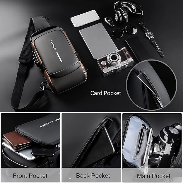 Unisex Crossbody Sling Bag – Waterproof, USB Charging Sport Sling Anti-Theft Shoulder Bag