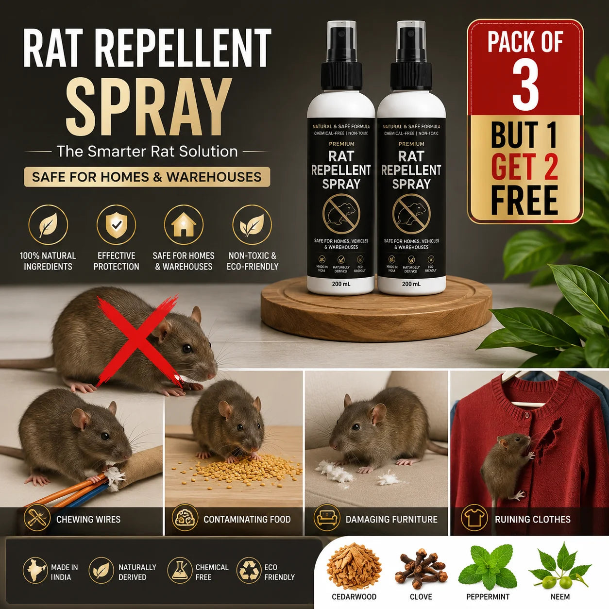 (Pack of 3) Rat Repellent Spray