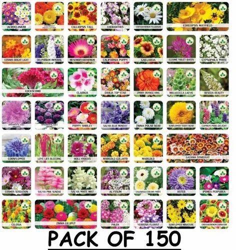 150 Variety Organic Flower Seeds Pack with Free Plant Growth Supplement