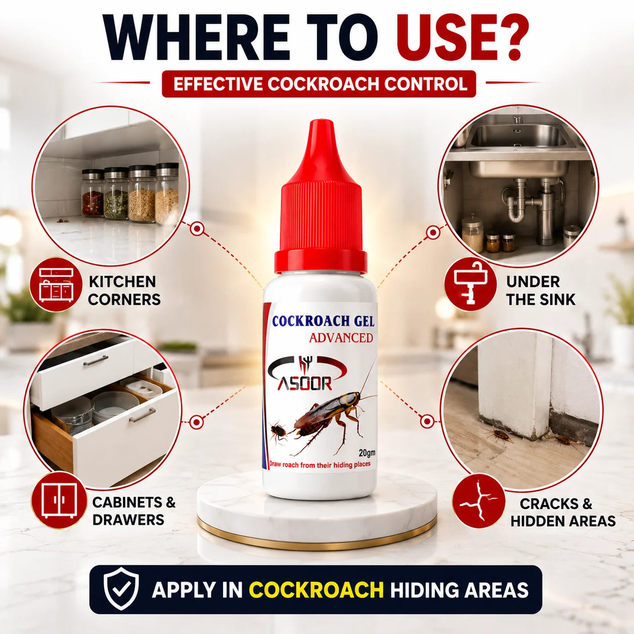 Cockroach Repellent Gel – Cockroach Control Gel for Kitchen & Home - 20 Grams Each